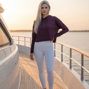 Purple Hoodie and White Leggings